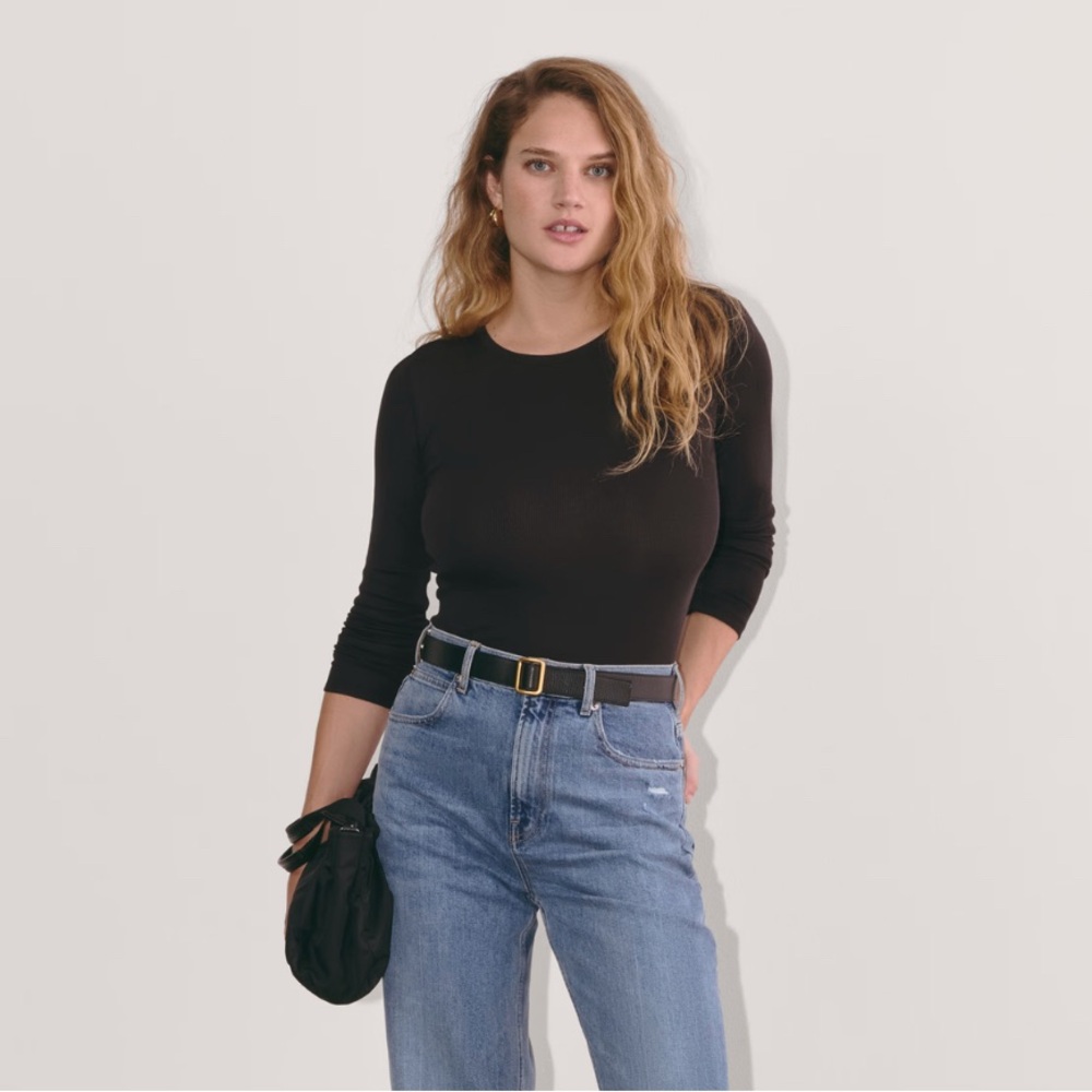 Everlane The Pima Micro-Rib Long-Sleeve Crew Black - Size M